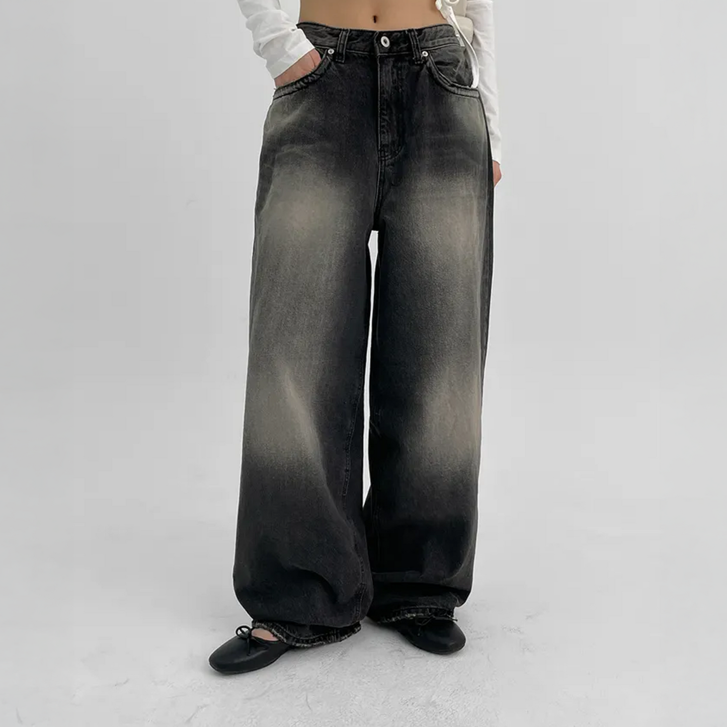 High-Waisted Wide-Leg Jeans with Pockets