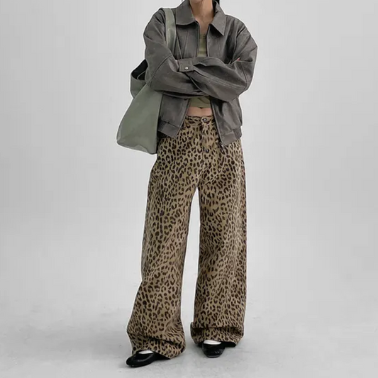 Oppaing Leopard Wide-fit Cotton Pants