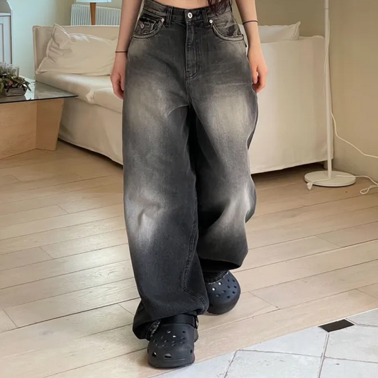 Pocket Wide-Leg Black Denim Pants