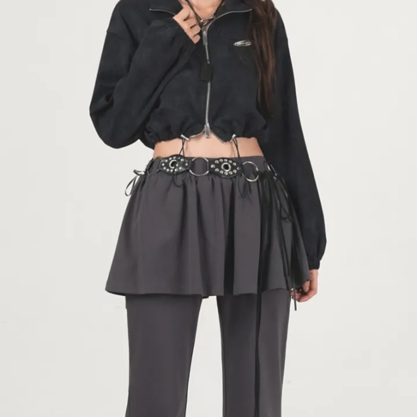 Bootcut Spandex Leggings with Side-Ribbon Cancan Skirt – Layered Look