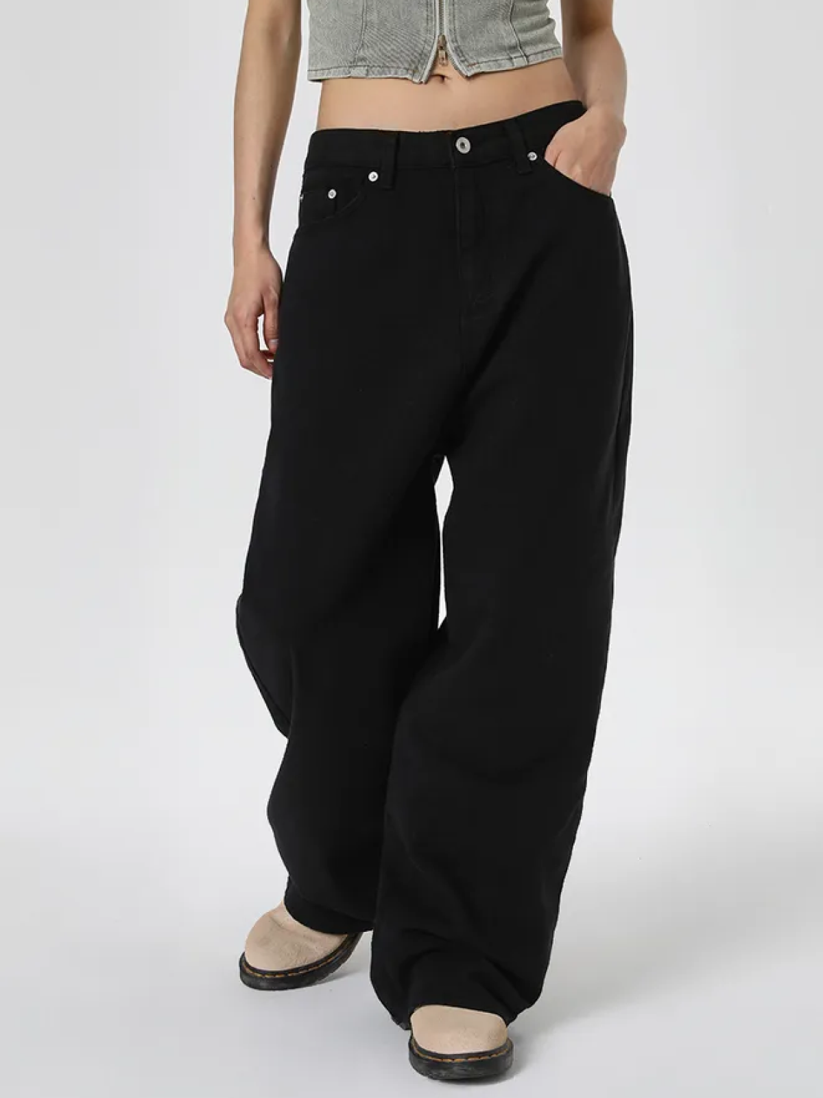 Wide Cotton Pants with Button Detail