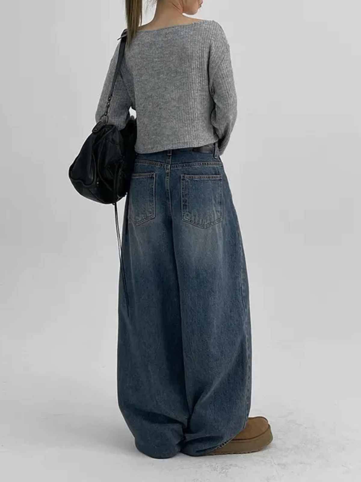 Nunity Washed Wide-Leg Denim Long Pants