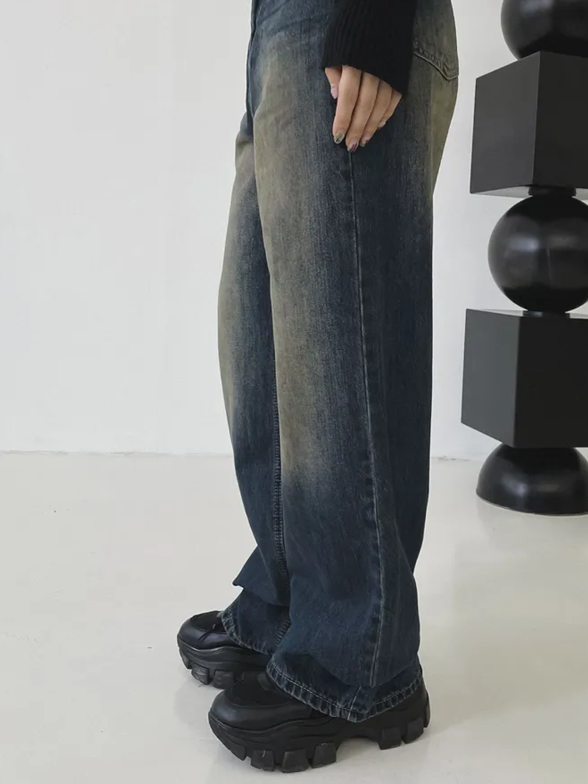 Vintage Washed Loose Wide-Leg Denim Pants – Extra Long Fit