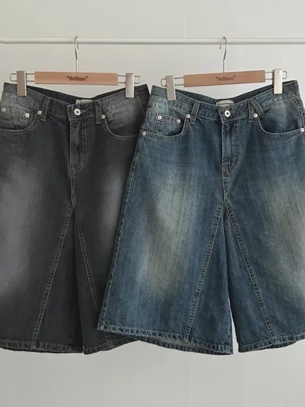 Vintage-Washed Bermuda Cut Denim Pants – 2 Colors