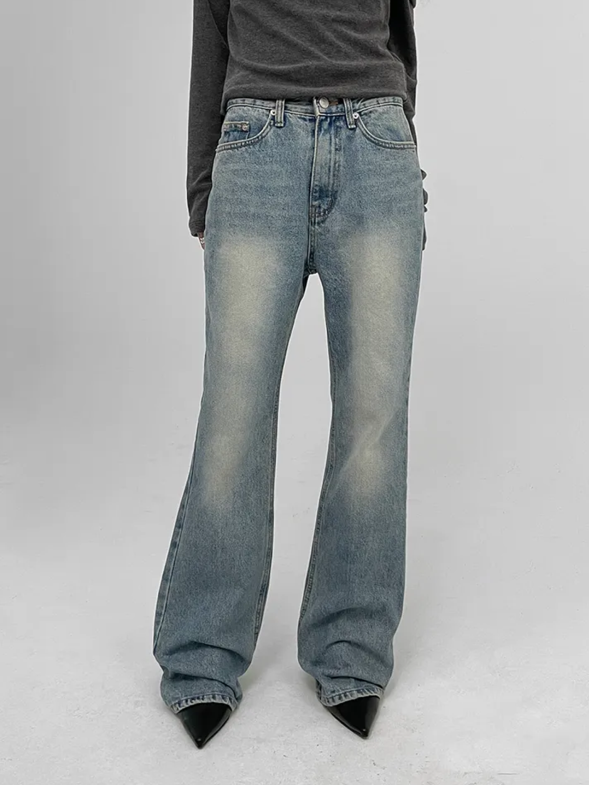 Wide Bootcut Denim Pants – Long, Vintage-Washed & Everyday Wear