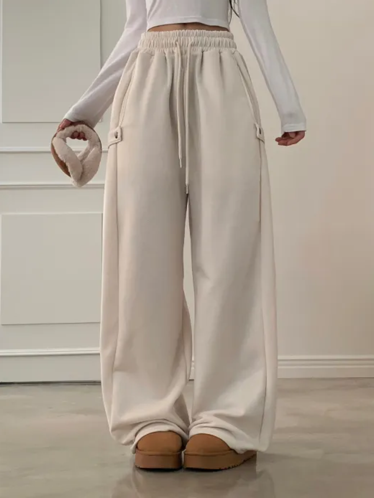 Snap-Button Wide-Leg Tracksuit Pants