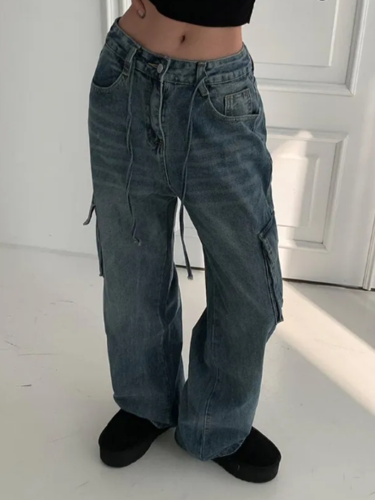 Vintage Washed Wide-Leg Cargo Pants Casual Street Fit