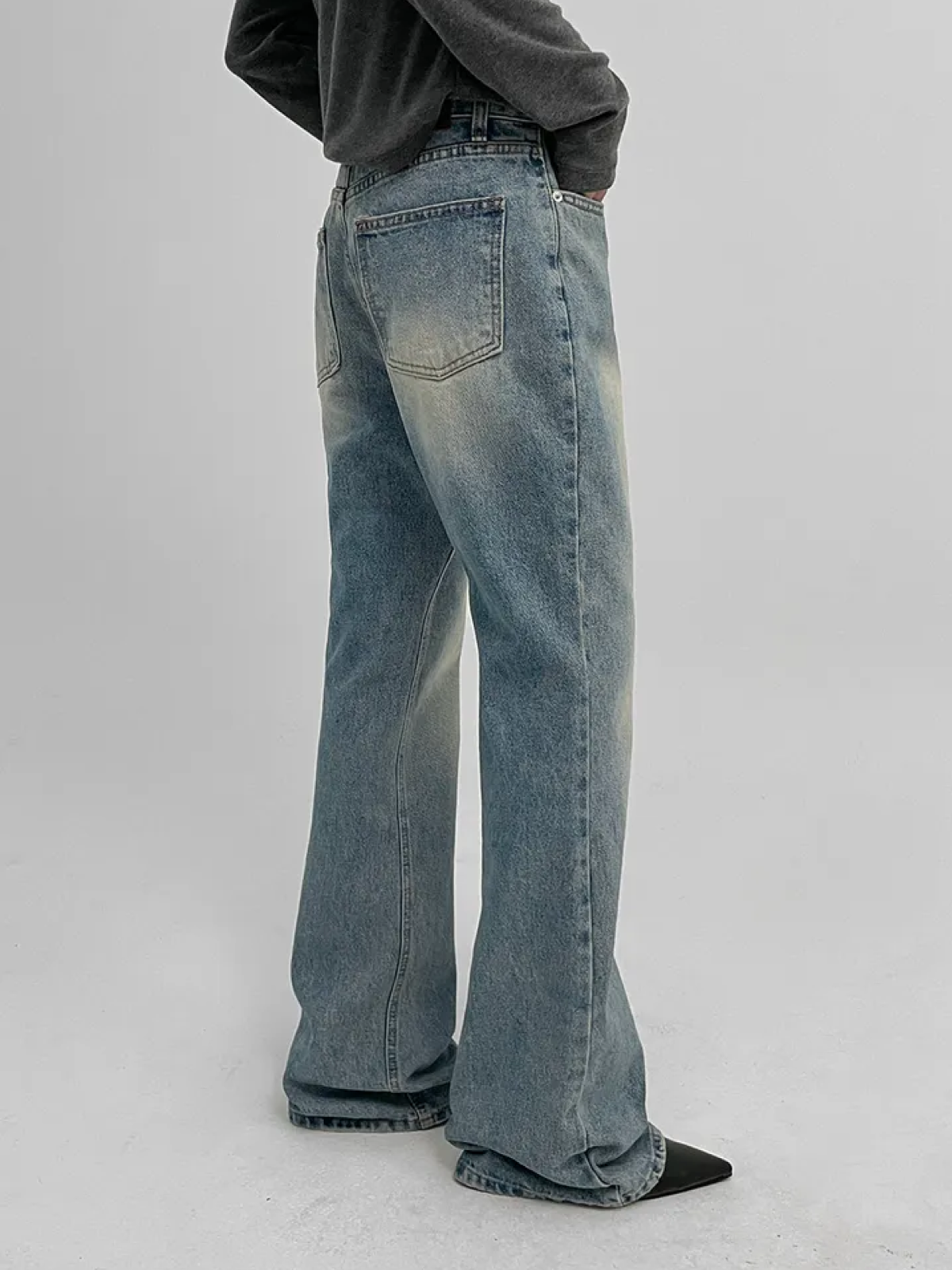 Wide Bootcut Denim Pants – Long, Vintage-Washed & Everyday Wear