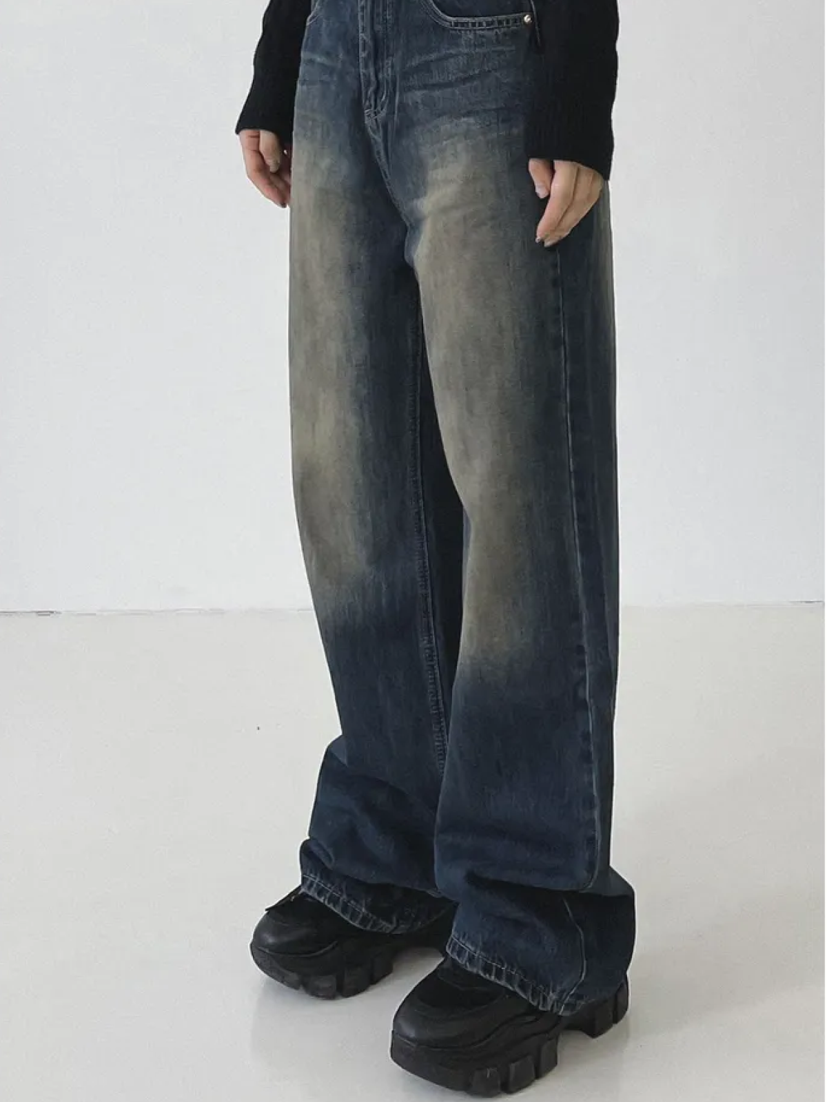 Vintage Washed Loose Wide-Leg Denim Pants – Extra Long Fit