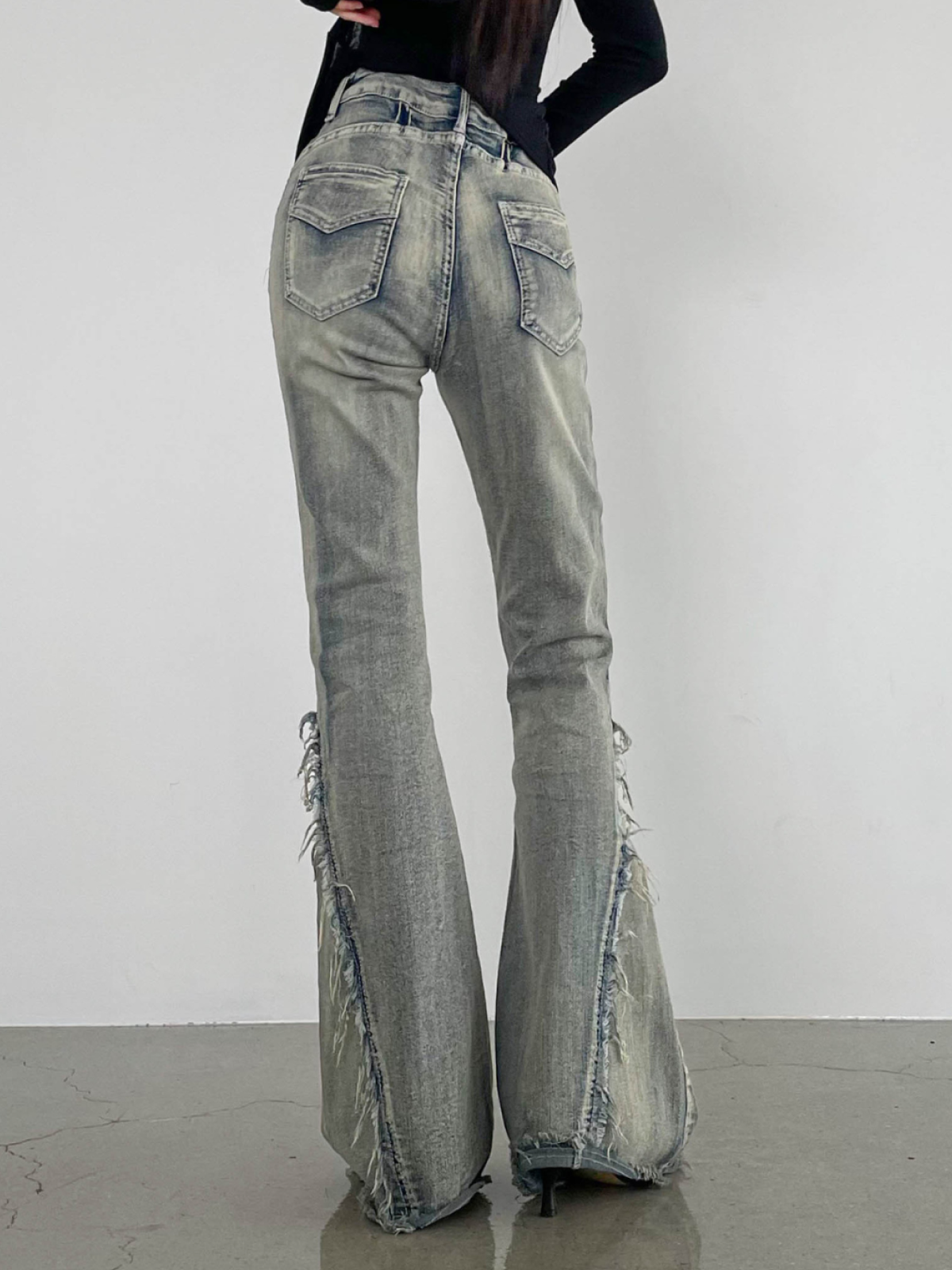 High-Waisted Vintage-Washed Bootcut Denim Pants