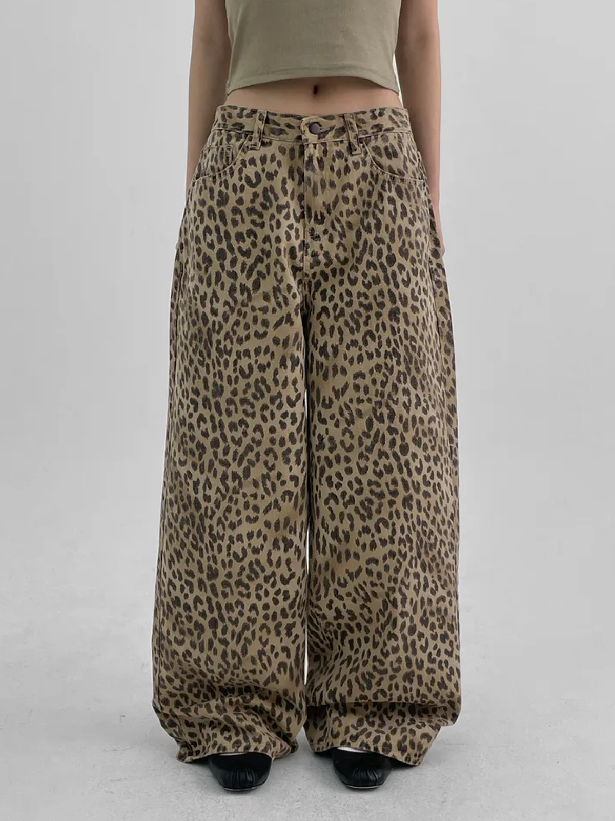 Oppaing Leopard Wide-fit Cotton Pants