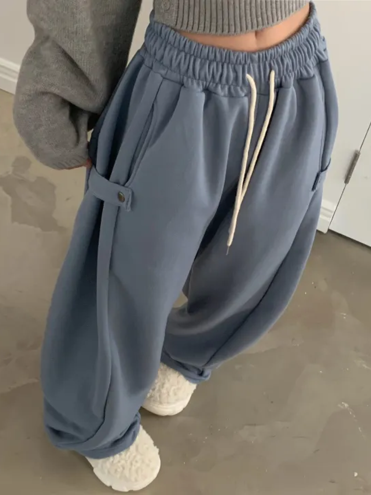 Snap-Button Wide-Leg Tracksuit Pants