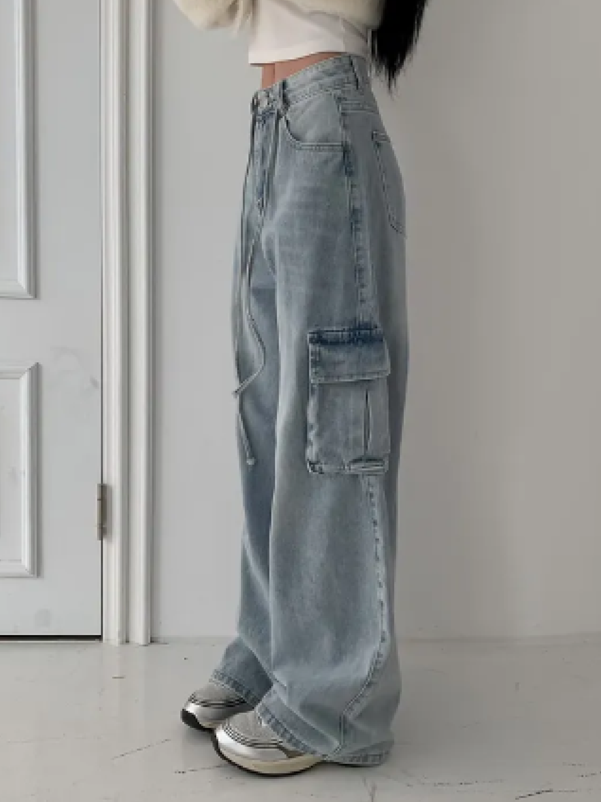 Vintage Washed Wide-Leg Cargo Pants Casual Street Fit