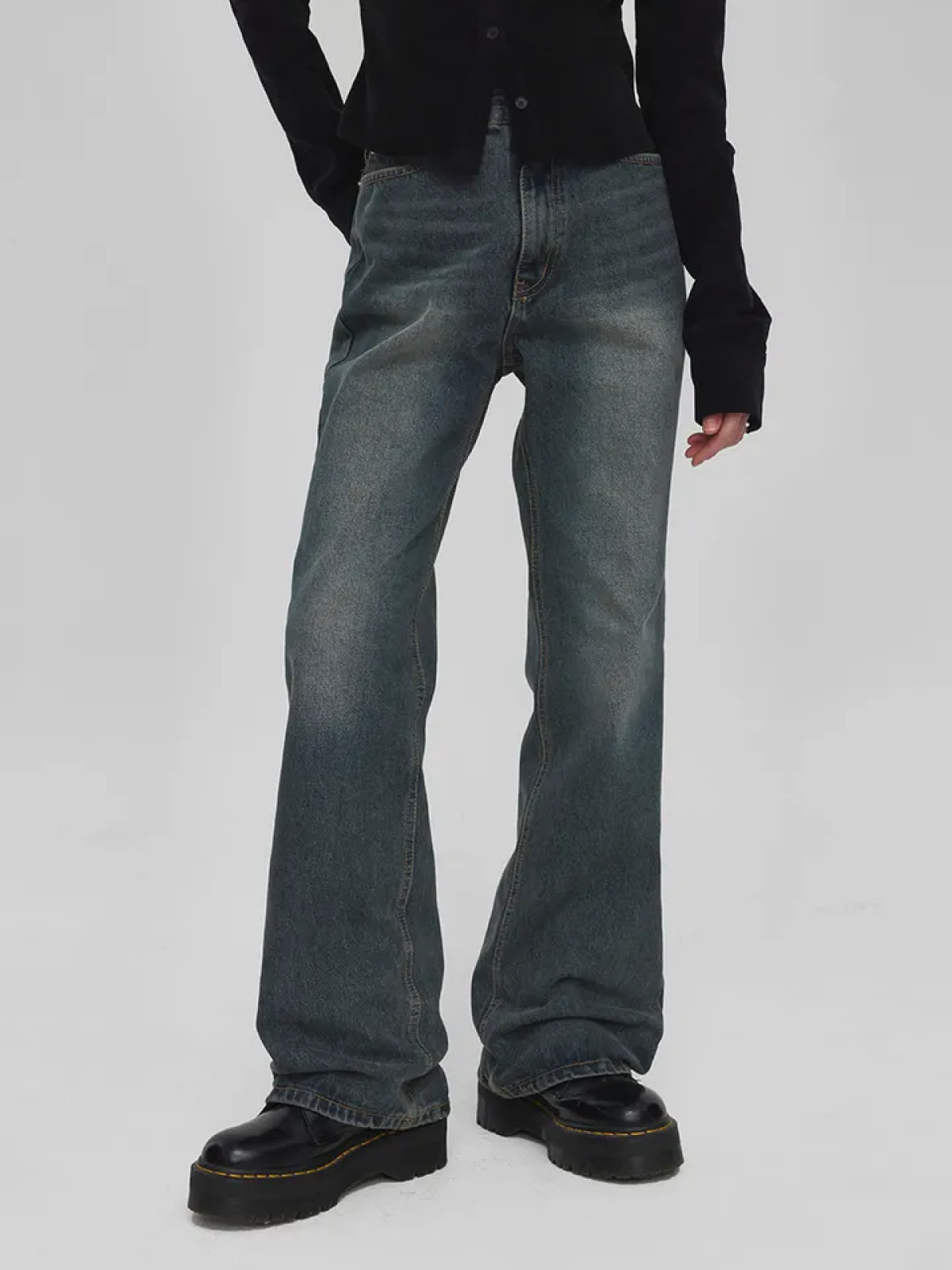 Wide Bootcut Denim Pants – Long, Vintage-Washed & Everyday Wear