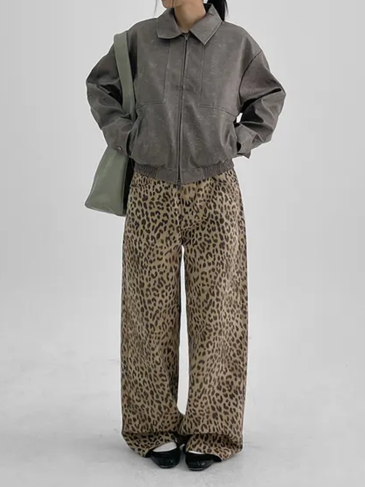 Oppaing Leopard Wide-fit Cotton Pants