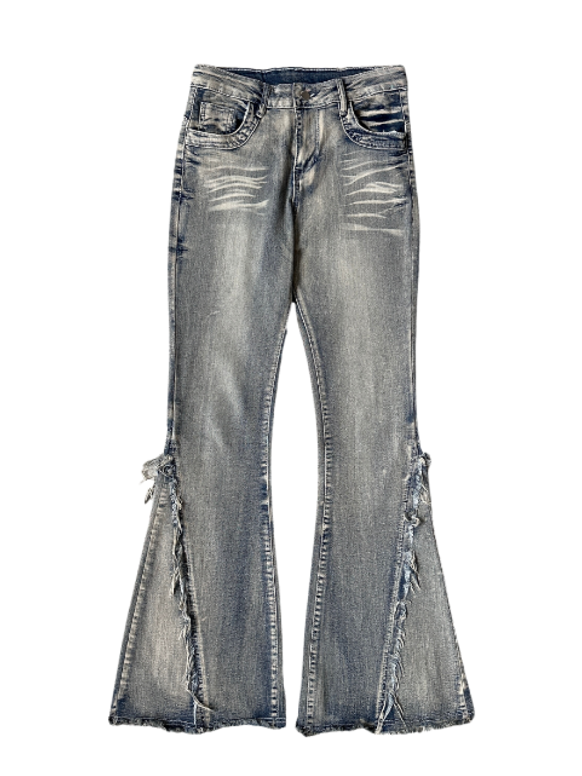 High-Waisted Vintage-Washed Bootcut Denim Pants