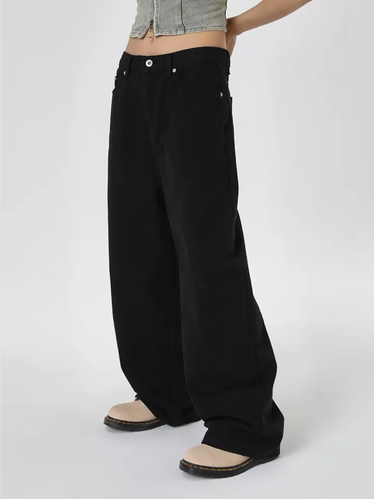 Wide Cotton Pants with Button Detail