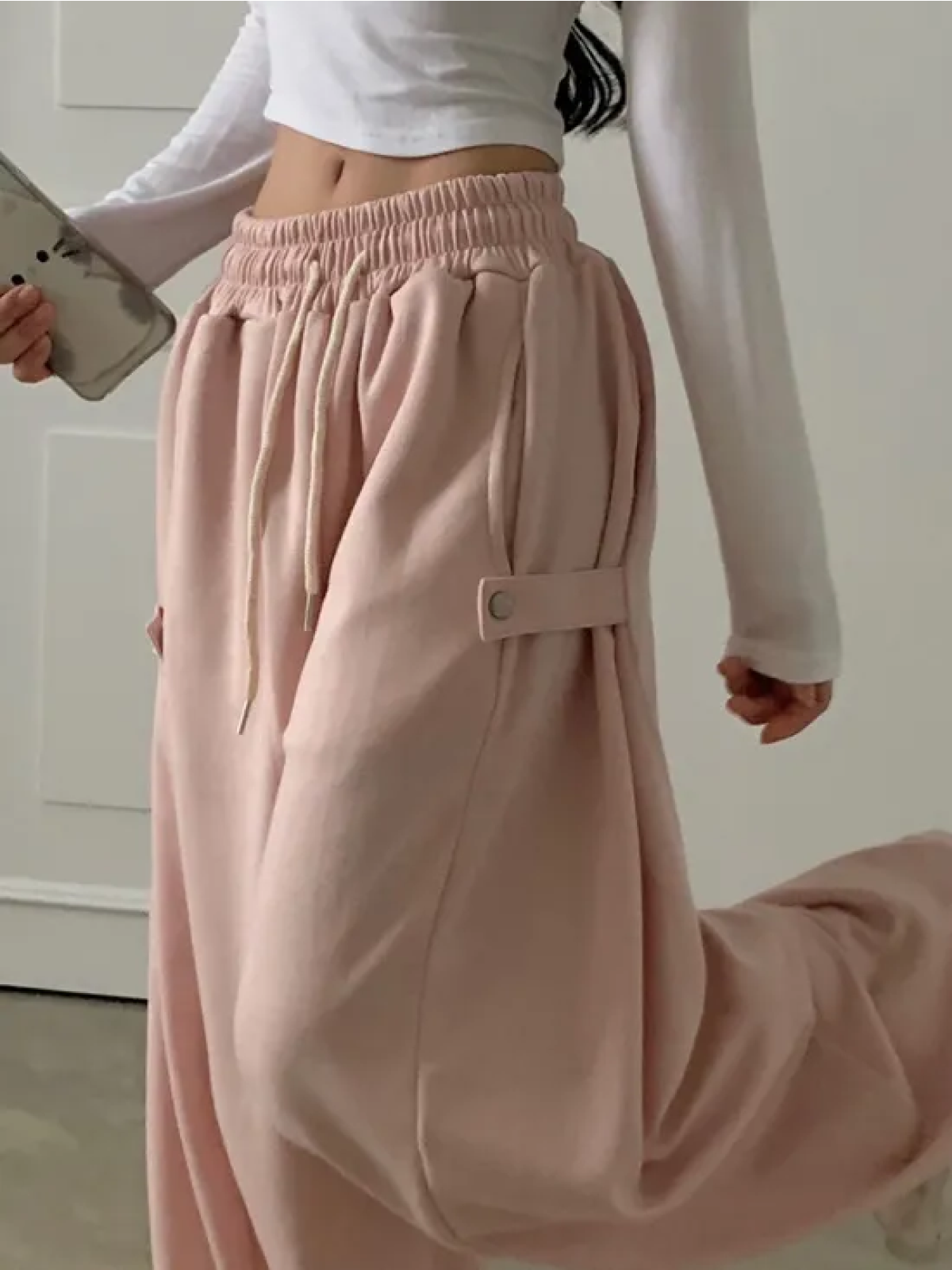 Snap-Button Wide-Leg Tracksuit Pants