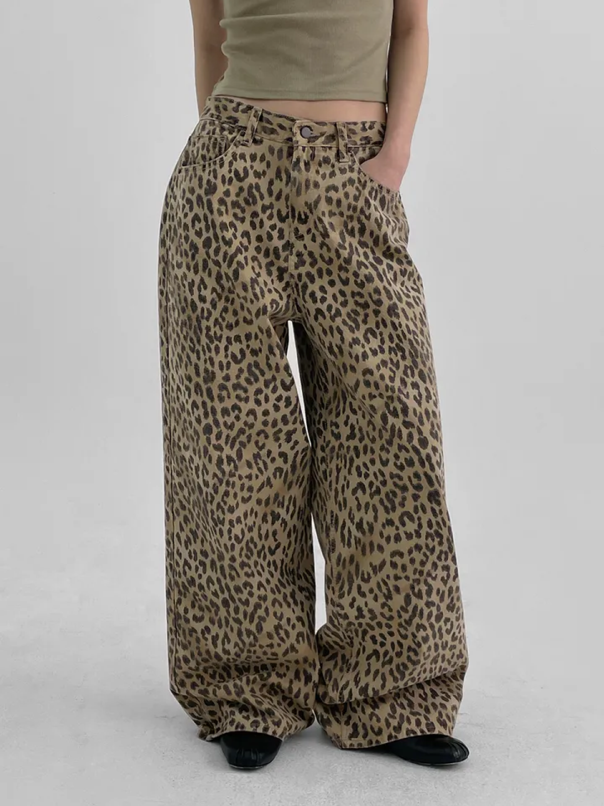 Oppaing Leopard Wide-fit Cotton Pants