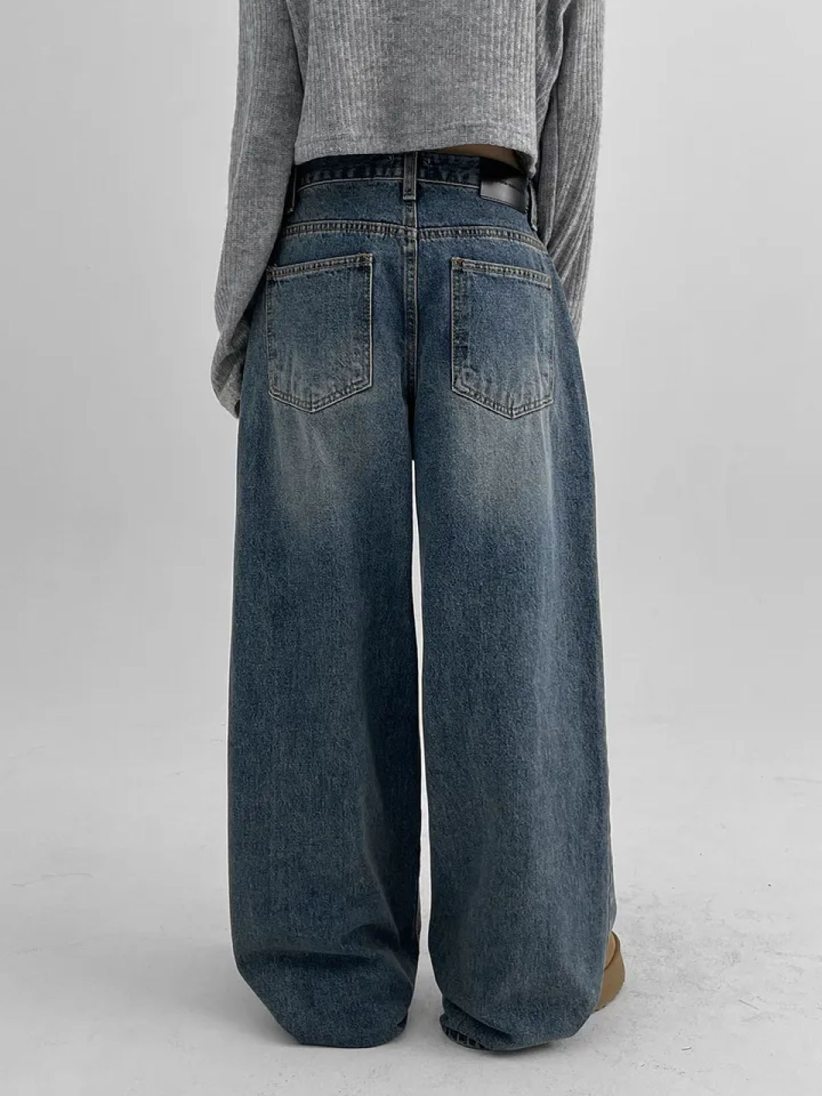 Nunity Washed Wide-Leg Denim Long Pants