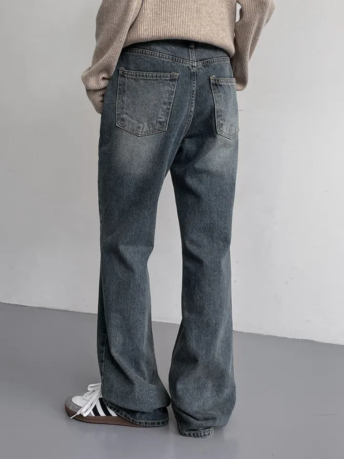 Wide Bootcut Denim Pants – Long, Vintage-Washed & Everyday Wear