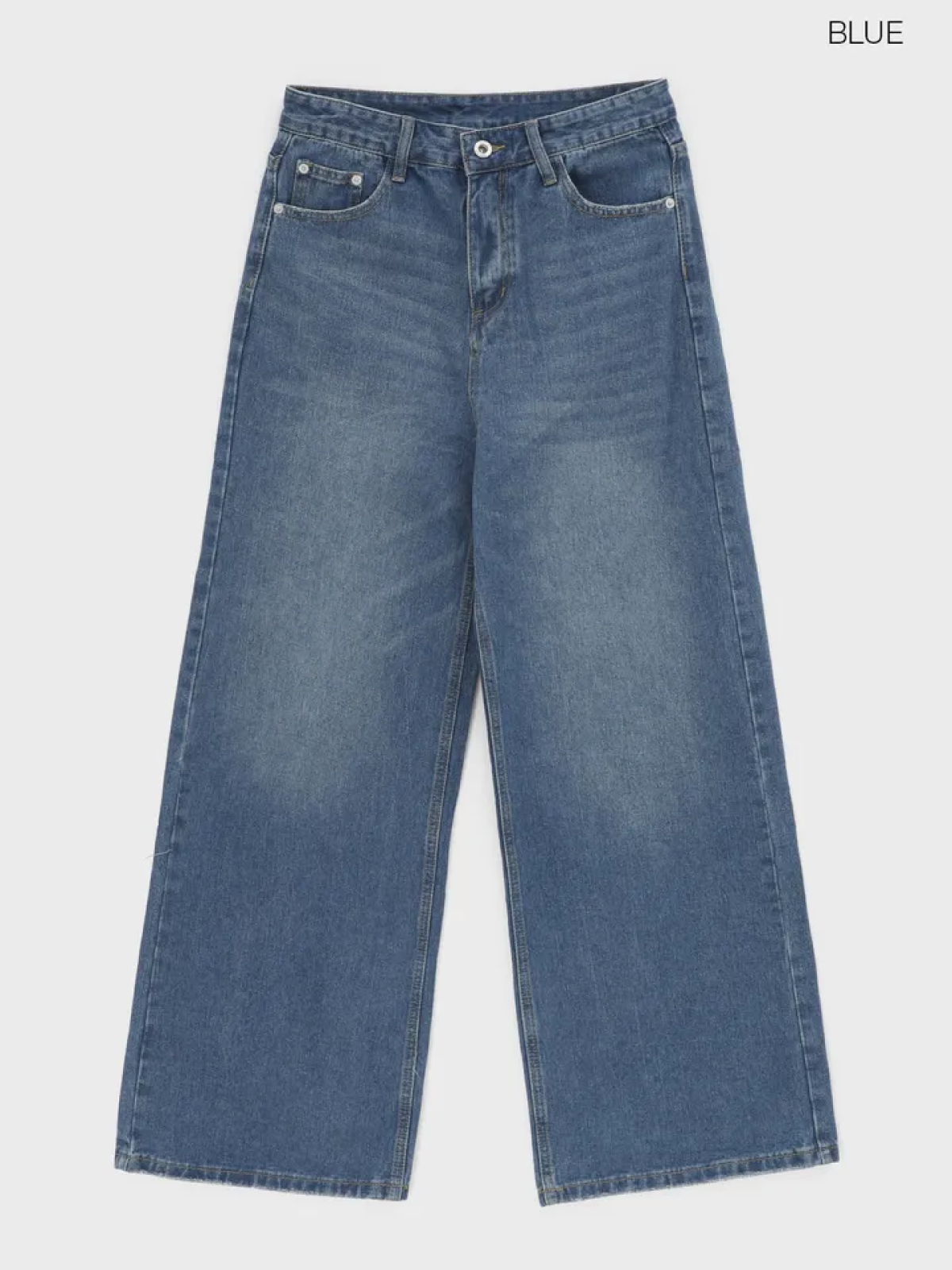 Curved-Waist Washed Wide-Leg Denim Pants