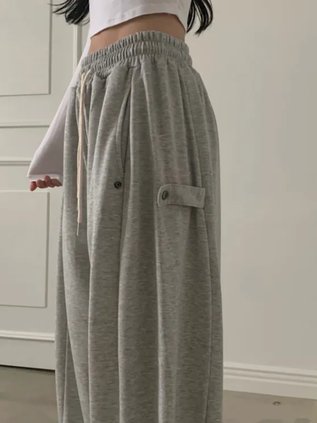 Snap-Button Wide-Leg Tracksuit Pants