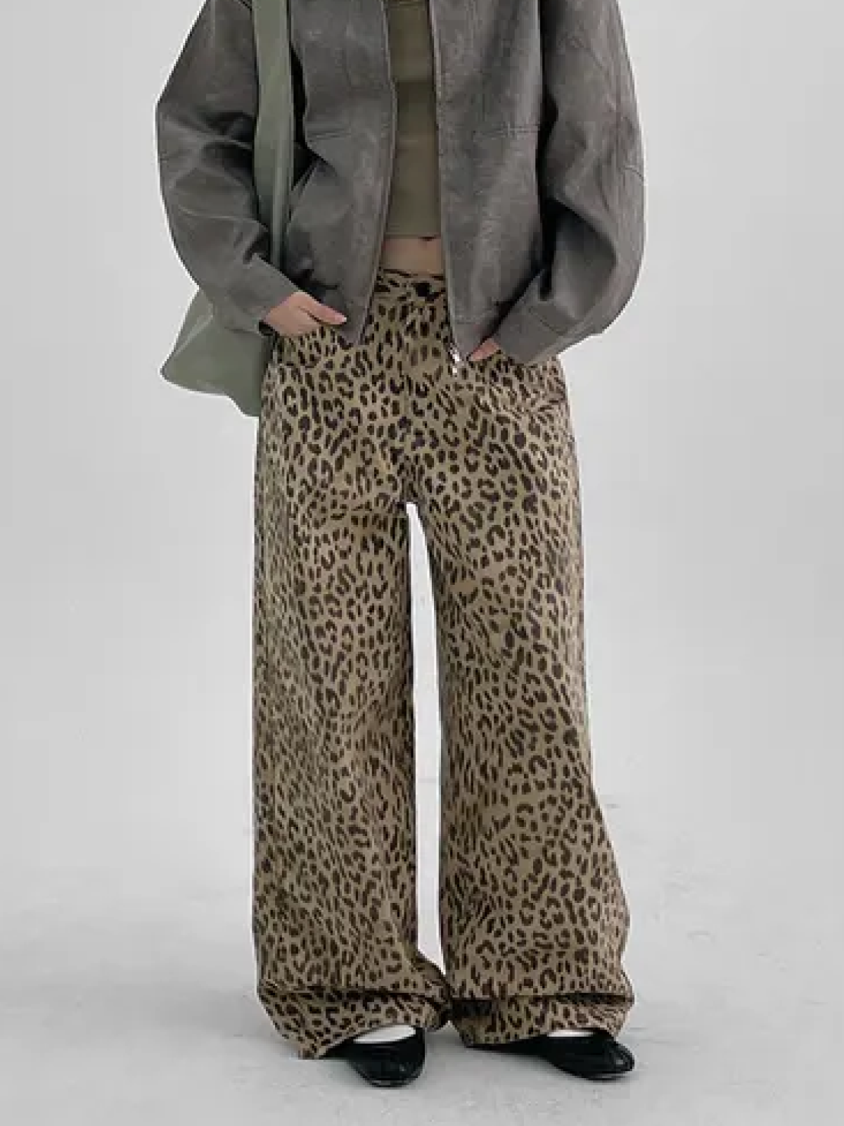 Oppaing Leopard Wide-fit Cotton Pants