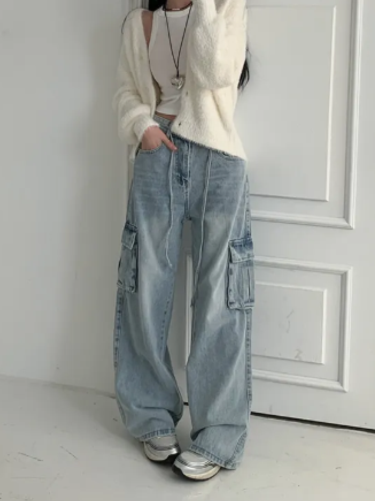 Vintage Washed Wide-Leg Cargo Pants Casual Street Fit