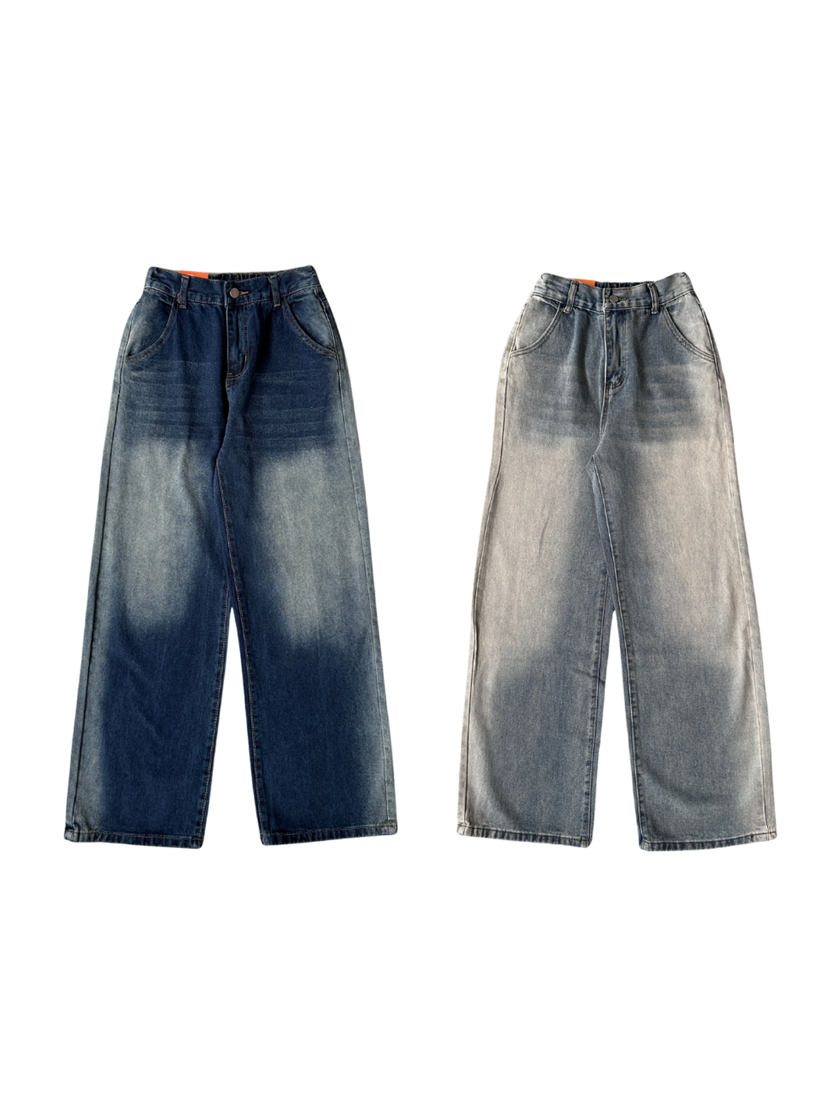 Washed Wide-Leg Denim Long Pants