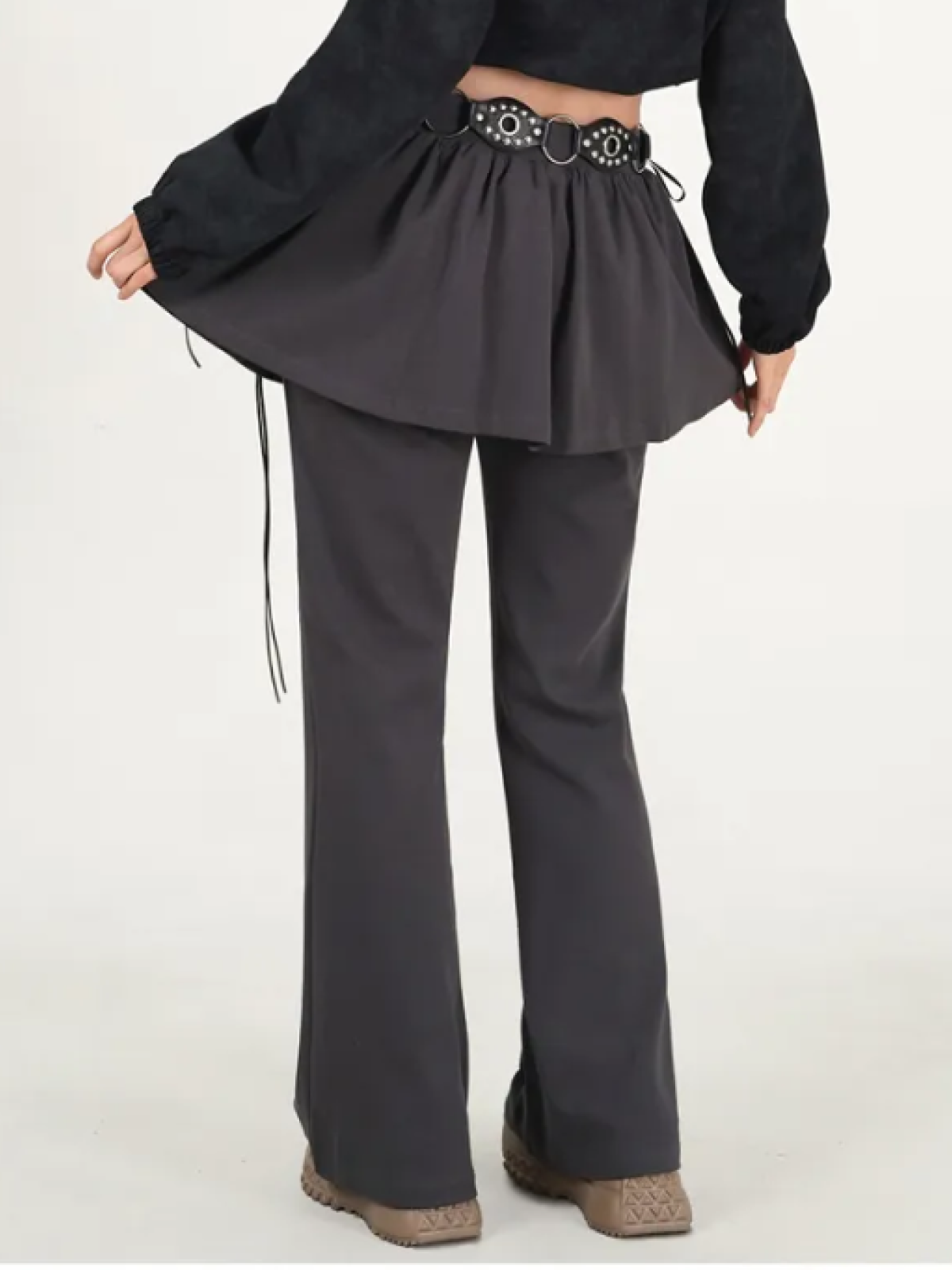 Bootcut Spandex Leggings with Side-Ribbon Cancan Skirt – Layered Look