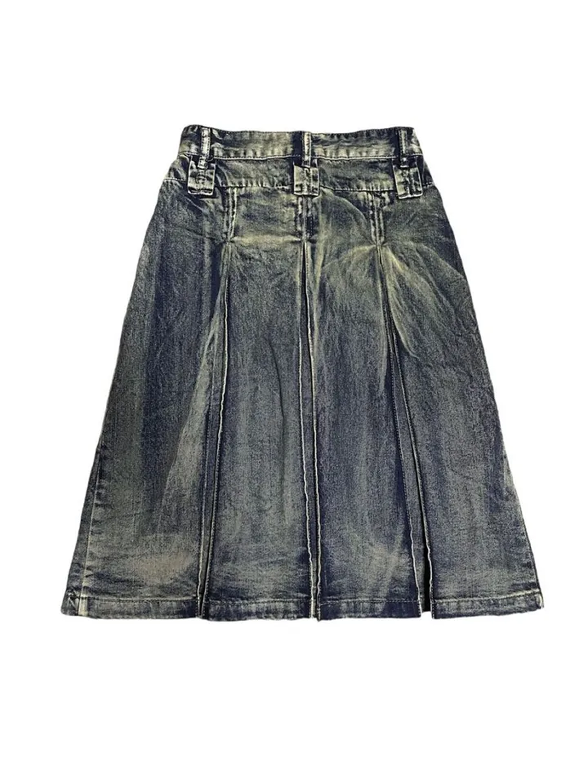 Vintage Washed Denim Skirt with Statement Pleats