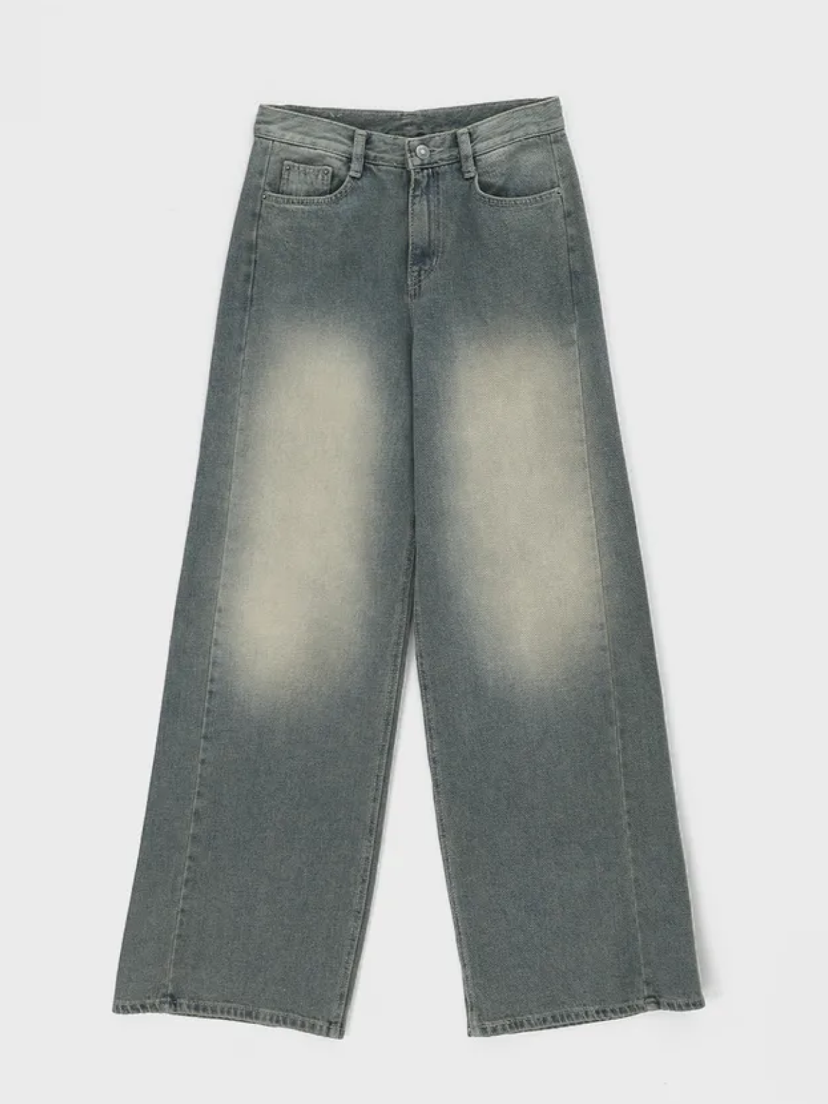 Vintage-Washed Wide-Leg Denim Pants (Relaxed & Full-Length Fit)