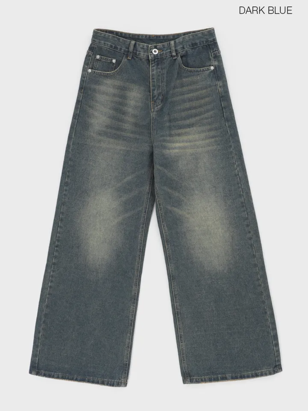 Curved-Waist Washed Wide-Leg Denim Pants