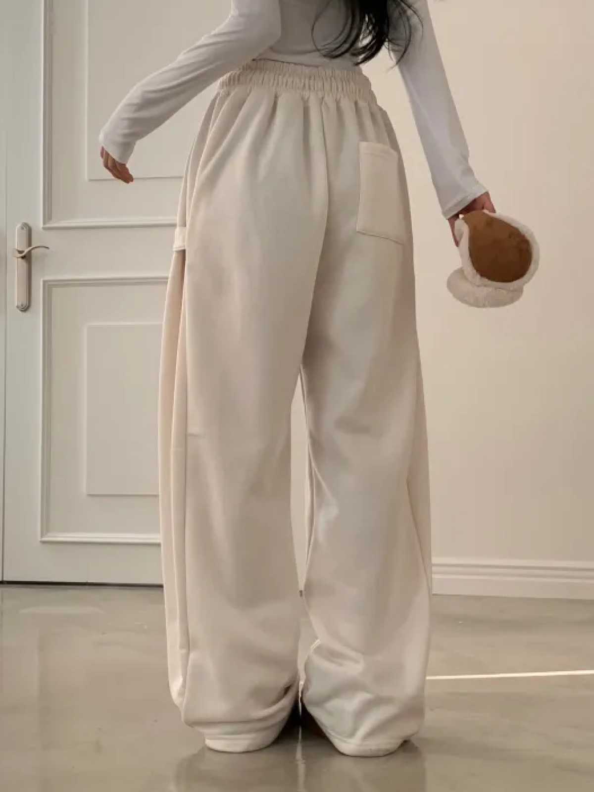 Snap-Button Wide-Leg Tracksuit Pants