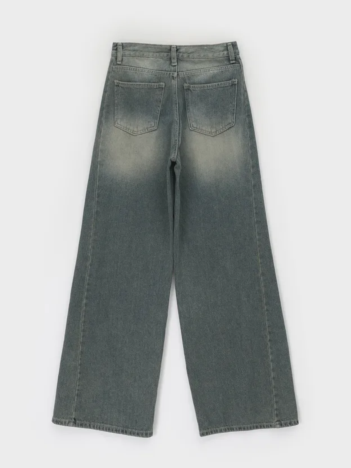 Vintage-Washed Wide-Leg Denim Pants (Relaxed & Full-Length Fit)