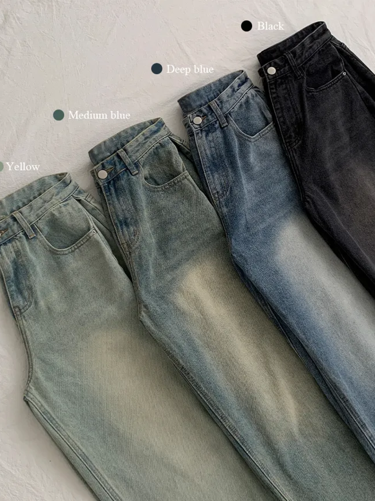 2-Length Vintage-Washed High-Waisted Balloon Denim Pants with Side Pin-Tucks