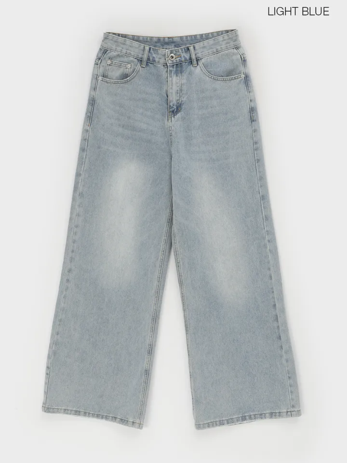 Curved-Waist Washed Wide-Leg Denim Pants