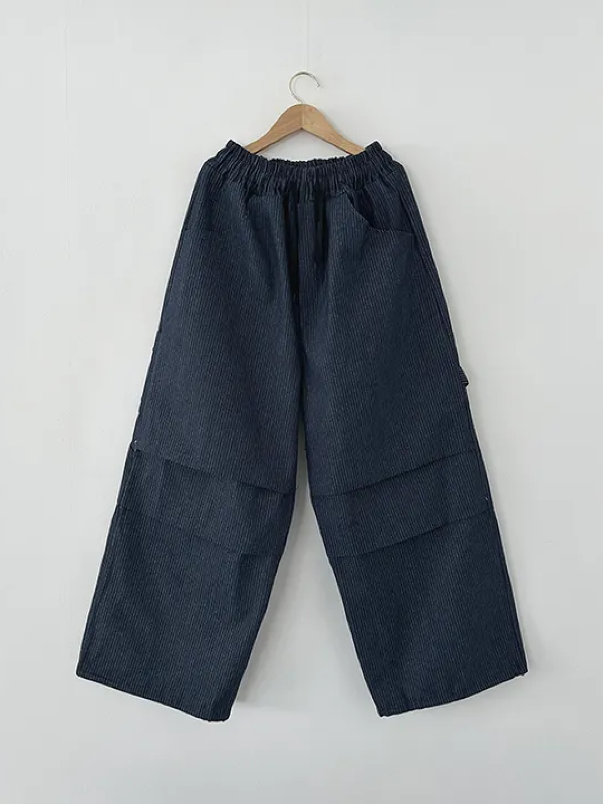 Knee Pin-Tuck Wide Balloon Denim Pants with Banding