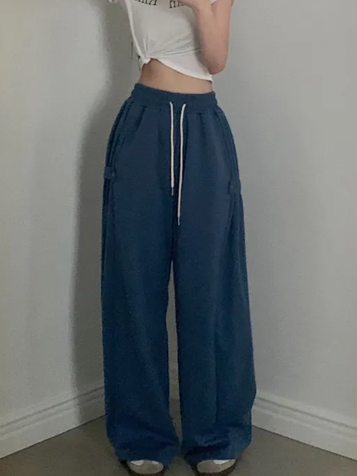 Snap-Button Wide-Leg Tracksuit Pants